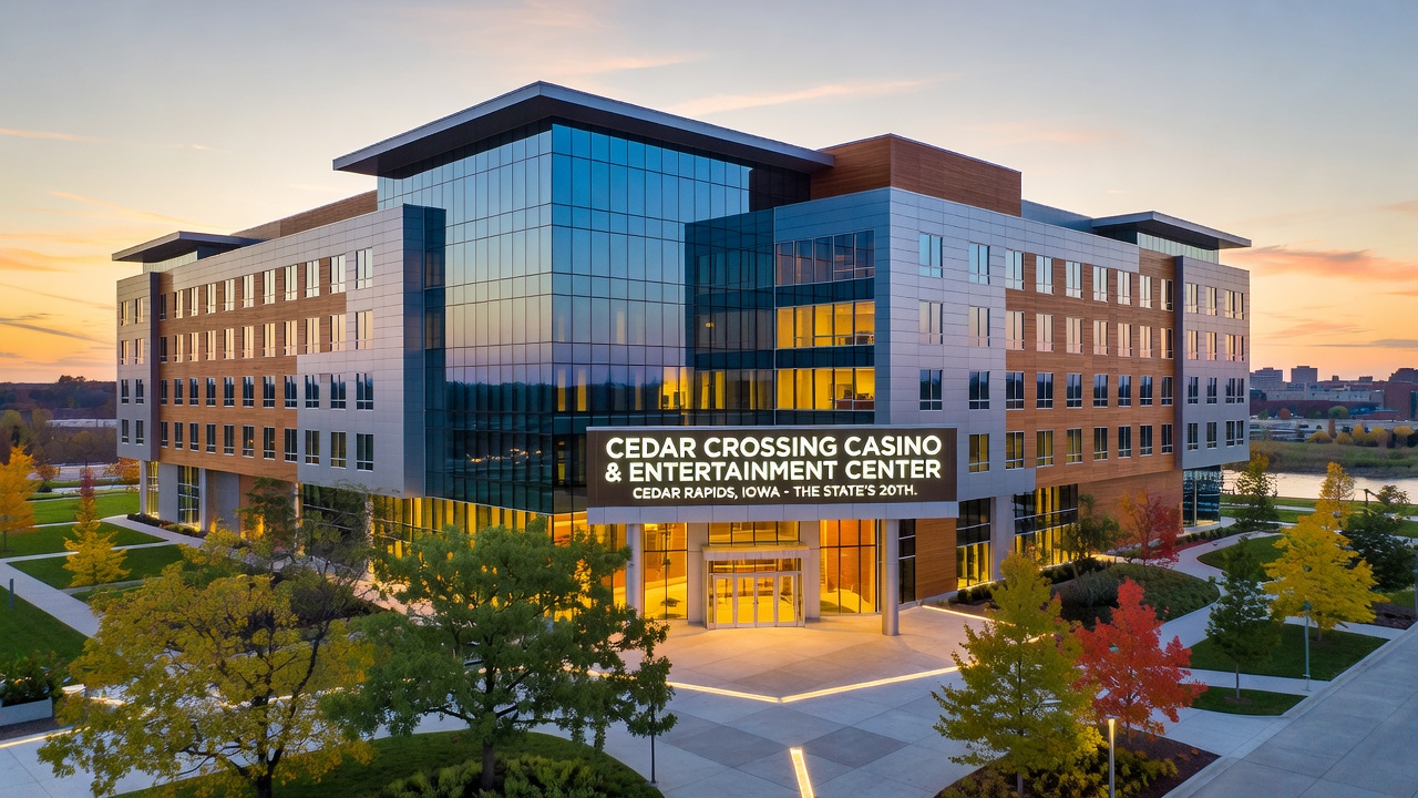 Artist rendering of the completed Hollywood Casino with parking garage and connected hotel in Council Bluffs
